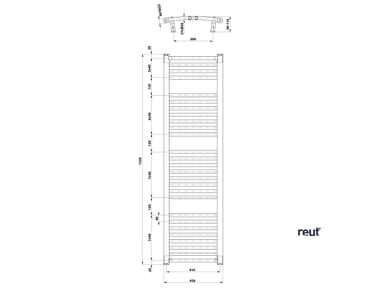 Aqualine DIRECT & ORBIT ORBIT vykurovacie teleso s bočným pripojením 450x1320 mm, biela ILO34T