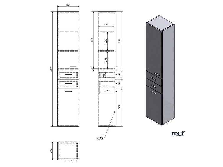 Aqualine ZOJA/KERAMIA FRESH skrinka vysoká s košom 35x184x29cm, ľavá, dub platin 51232