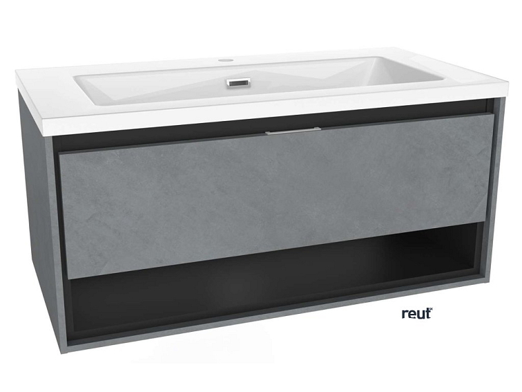 kielle Meara Skrinka s umývadlom 90 cm, betón/matná čierna 50026S905