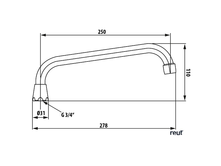 Aqualine Univerzálne výtokové ramienko k batérii, 250mm, typ-U, chróm 15U250