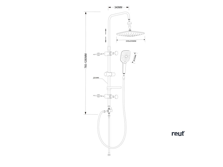 Aqualine KERA sprchový stĺp s pripojením na batériu, čierna mat SL435