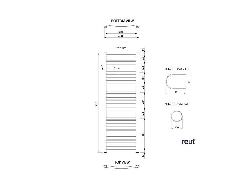 Aqualine ALYA vykurovacie teleso oblé 600x1420mm, chróm LLC204