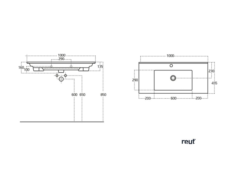 Aqualine ZUNO 100 keramické umývadlo nábytkové 100x45cm, biela 9100