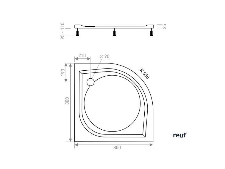 CA PLAST Sprchová vanička z liateho mramoru Paolo oblúk 80x80 cm R550