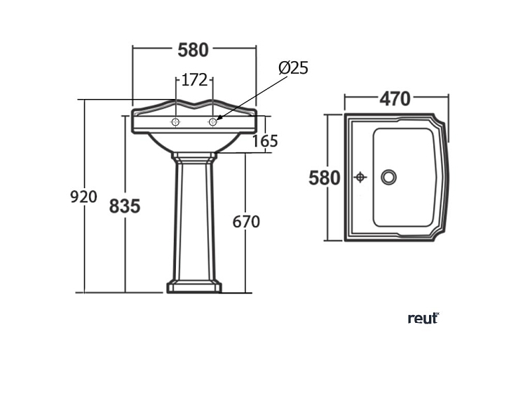 ANTIK AQUALINE ANTIK keramické umývadlo, 58x47 cm, biela AK102