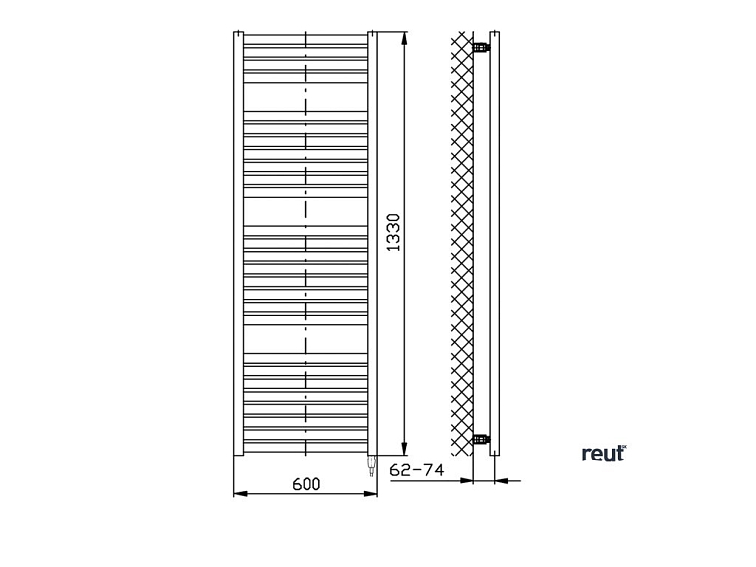 Aqualine TONDI-E elektrické vykurovacie teleso, rovné, 600x1330 mm, 600 W, biela DE480T