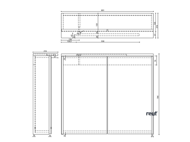 Aqualine KAWA STRIP Galérka s LED osvetlením 80x70x22cm, dub emporio WGL38S