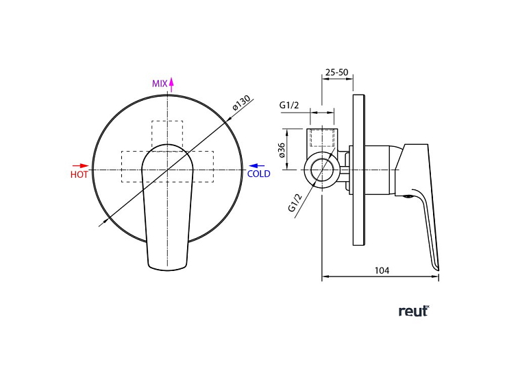 Aqualine LOTTA podomietková sprchová batéria, 1 výstup, čierna mat LT741B