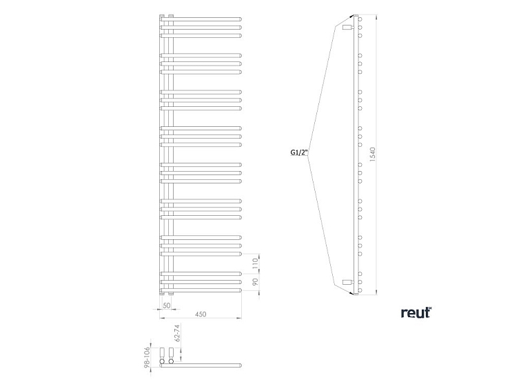 Aqualine POSEIDON vykurovacie teleso 450x1540mm, čierna mat PS415B