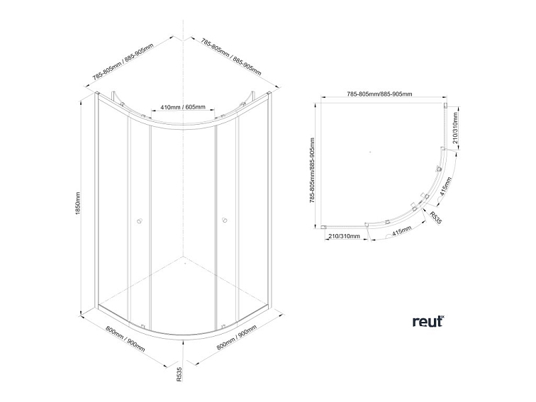Aqualine ARLETA BLACK štvrťkruhová sprchová zástena 900x900mm, číre sklo BLS900