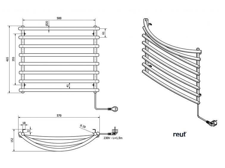 Aqualine SUCH Elektrický sušiak uterákov, 570x465mm, 72W, šedý hliník-metalíza (RAL9007) SU210A