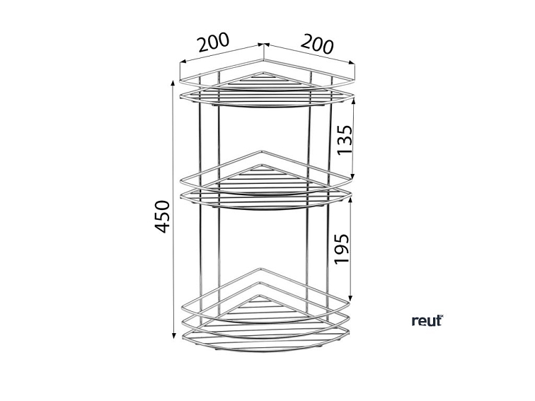 Aqualine Chrom LINE drôtená polica rohová trojitá chróm 37015