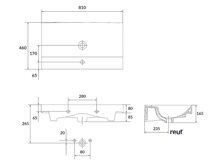 kielle Arkas I Umývadlo, 81x46 cm, s prepadom, s otvorom na batériu, biela 30611800