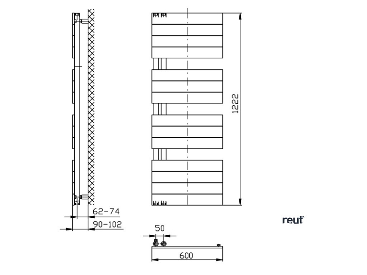 Aqualine MILI vykurovacie teleso 600x1222mm, čierna mat DC626T