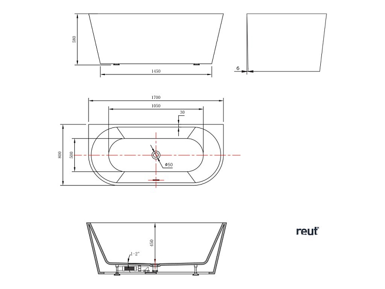 Aqualine TAJO nástenná stojaca vaňa 170x80cm, biela E1980