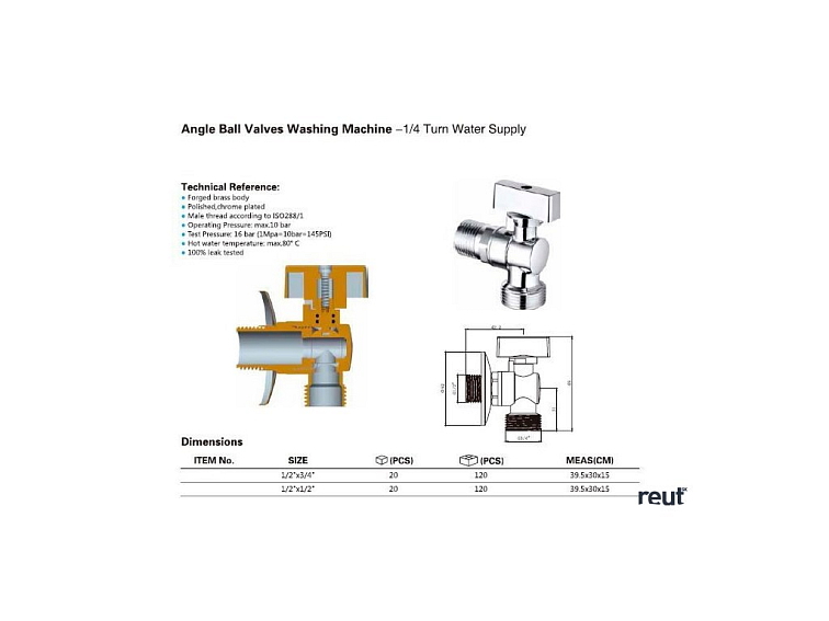 Aqualine Pračkový guľový ventil so spätným ventilom 3/4"x1/2" - L, chróm 5310