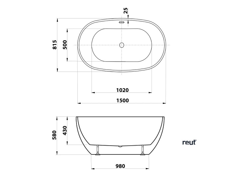 Aqualine DOURO voľne stojaca vaňa 150x82cm, biela E1850