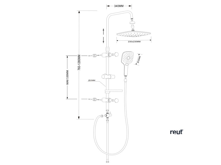 Aqualine KERA sprchový stĺp s pripojením na batériu, chróm SL430