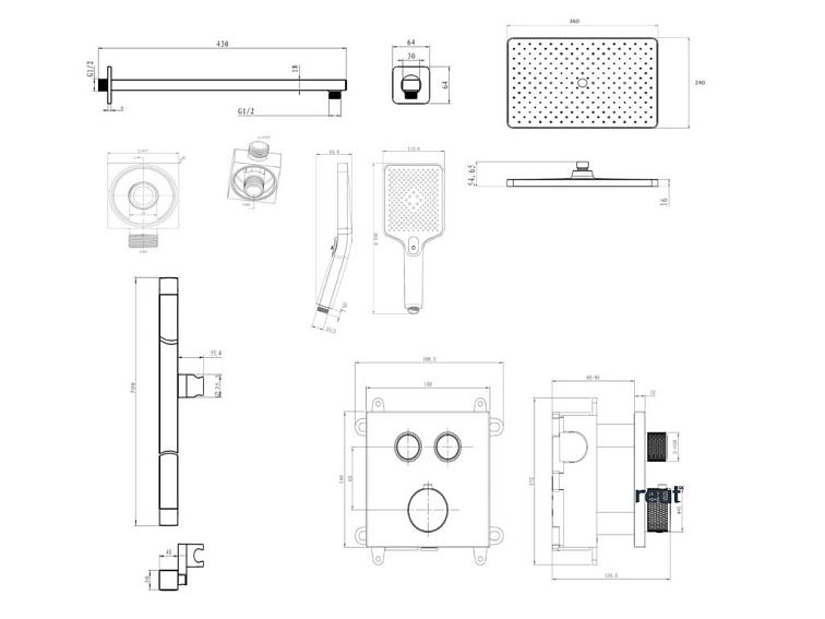 kielle Arkas I Termostatická batéria pod omietku, na 2 spotrebiče, s príslušenstvom a telesom, matná čierna 20611SPT34