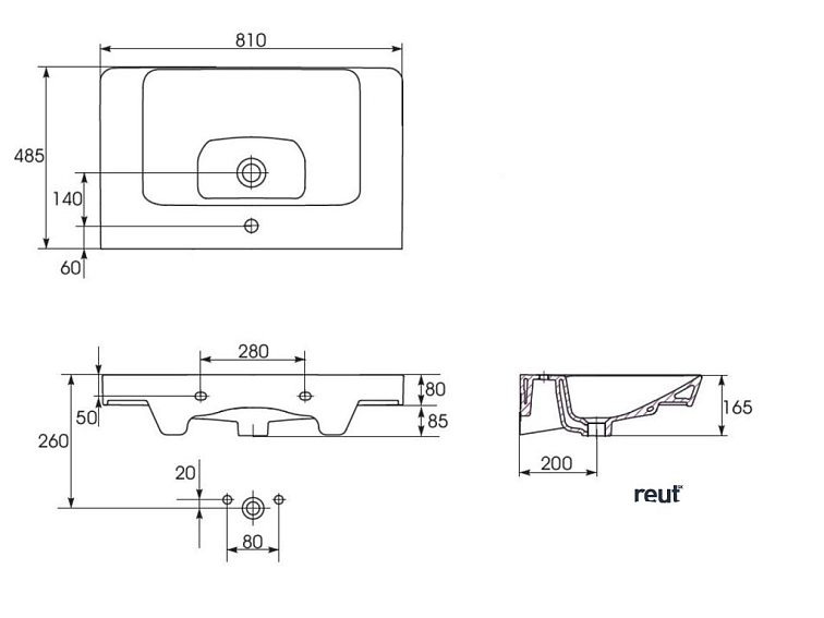 kielle Minor Umývadlo, 81x48 cm, s prepadom, s otvorom na batériu, biela 30621800