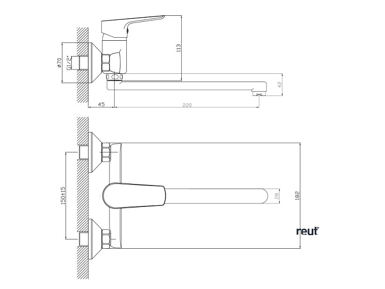 Aqualine LOTTA nástenná batéria, ploché ramienko, chróm LT642