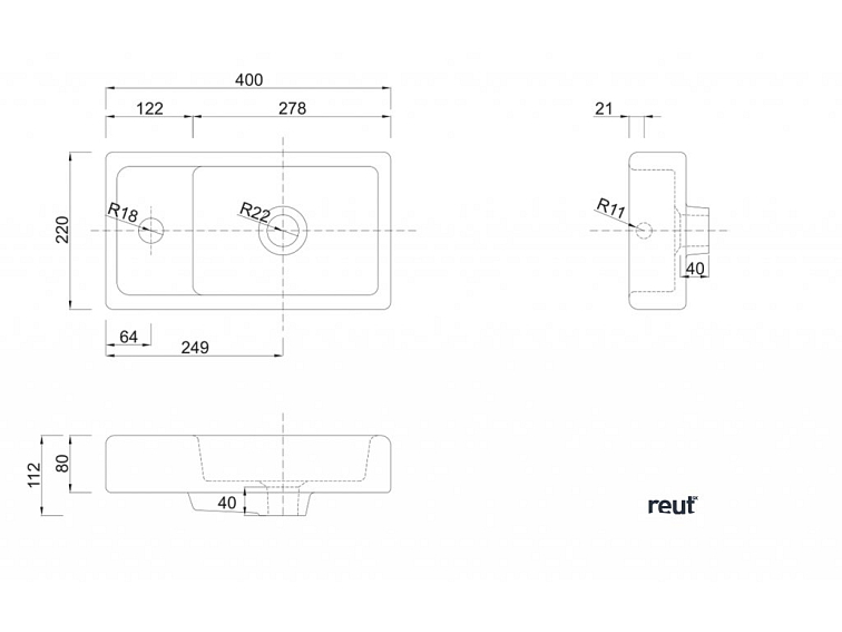 Aqualine Keramické umývadlo nábytkové, 40x22 cm, biela DD4022