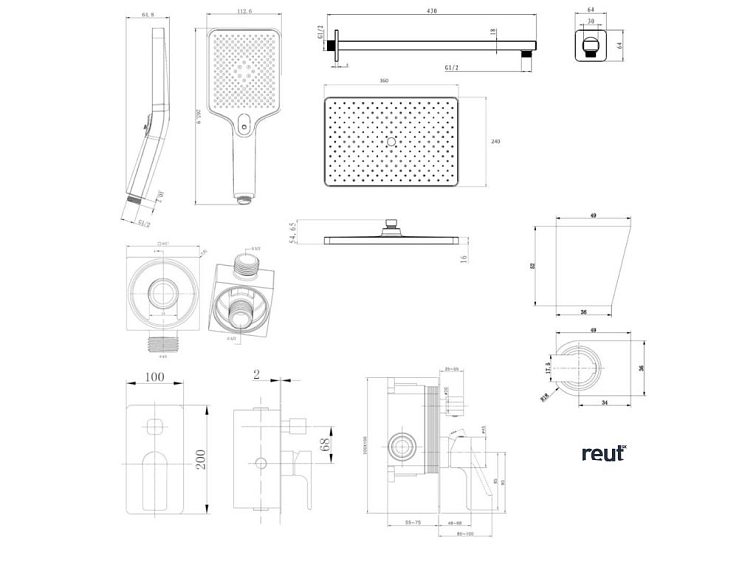 kielle Vega Sprchový set s batériou pod omietku, na 2 spotrebiče, s príslušenstvom a telesom, matná čierna 20618SP34