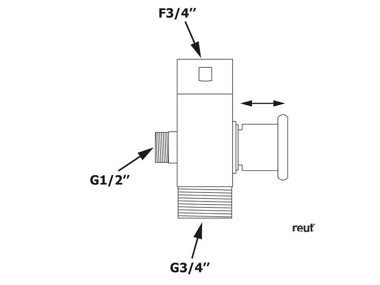 Aqualine Prepínač sprchové baterie F3/4"-M1/2"xM3/4", chróm ND52140
