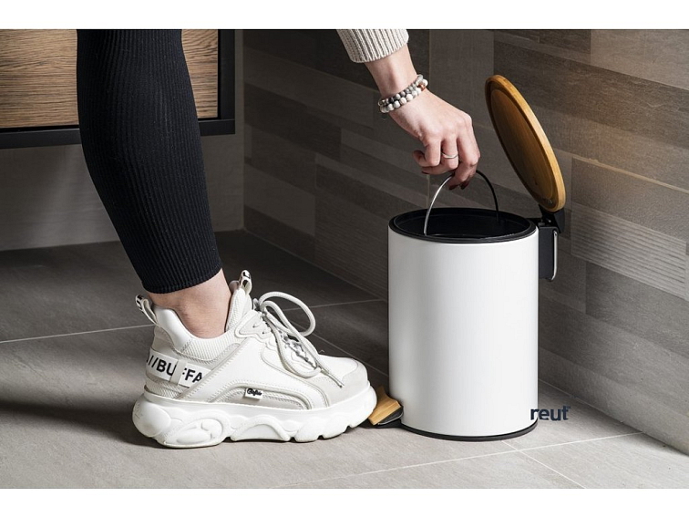 Aqualine SNOW BAMBUS odpadkový kôš guľatý 3l, Soft close, biela mat BI006