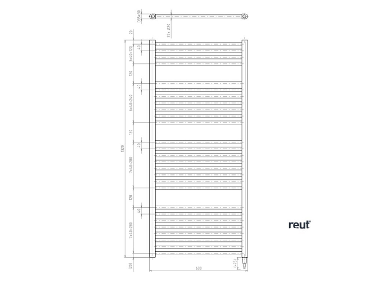 Aqualine DIRECT-E & ORBIT-E DIRECT-E elektrické vykurovacie teleso, rovné, 600x1320 mm, 600 W, biela ILE36T