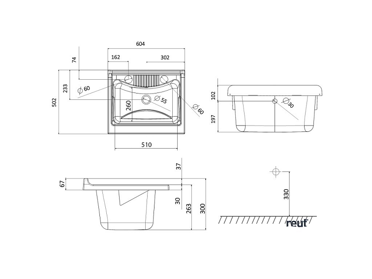Aqualine Závesná výlevka 60x50cm, plast, biela PI6050