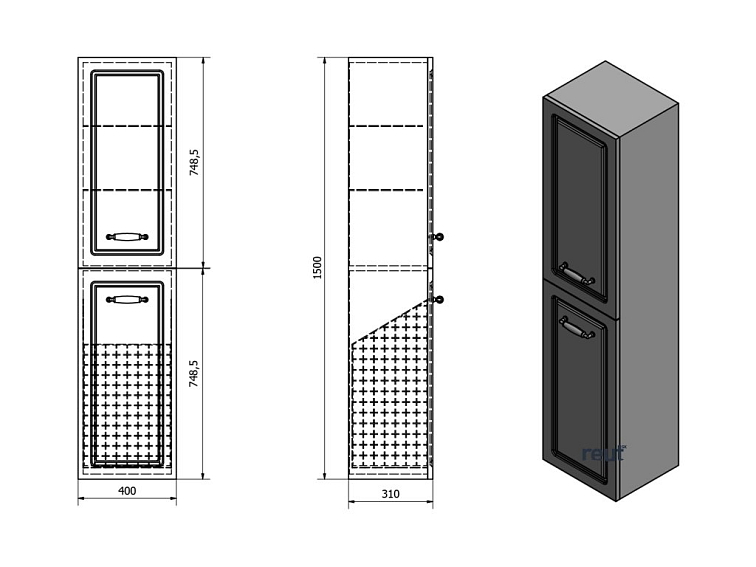 Aqualine FAVOLO skrinka vysoká s košom 40x150x31cm, biela mat FV160