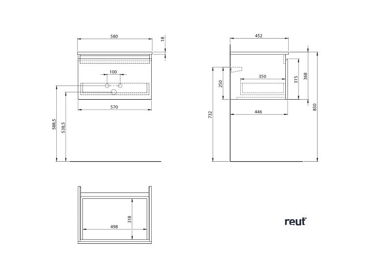 Aqualine ALTAIR II ALTAIR skrinka s doskou 58 cm, biela/antracit bridlica AI263-03