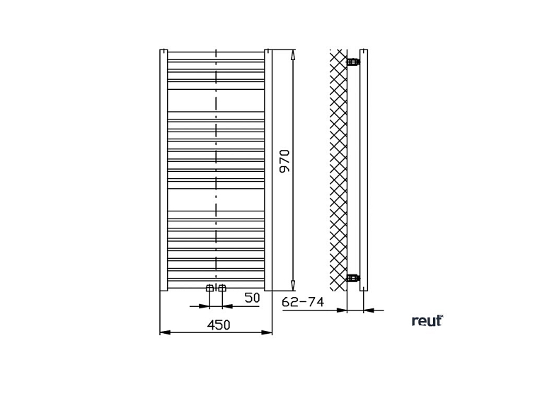 Aqualine TONDI vykurovacie teleso 450x970 mm, stredové pripojenie, biela DT450T