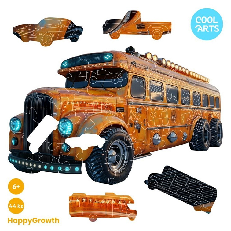 Žltý autobus - HappyGrowth (44 ks) - Drevené puzzle