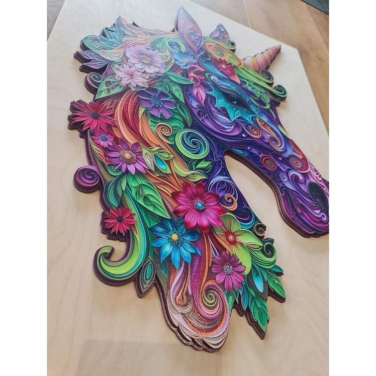 Kvetinový unikorn - drevený obraz