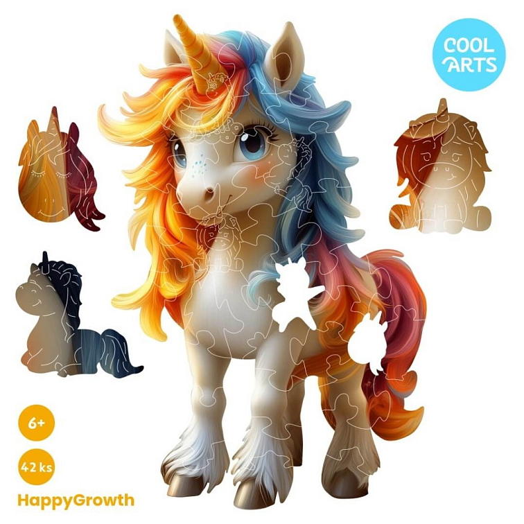 Malý jednorožec - HappyGrowth (42 ks) - Drevené puzzle