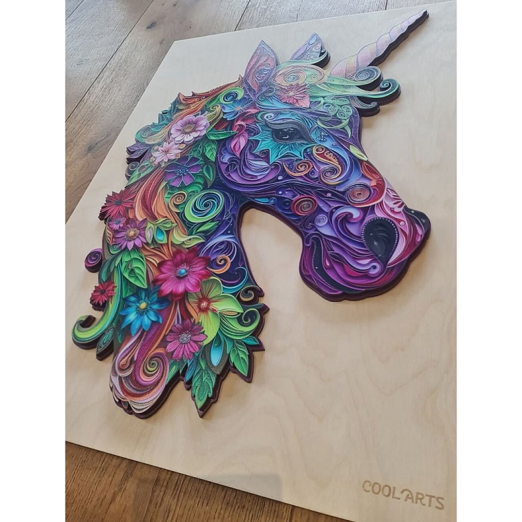 Kvetinový unikorn - drevený obraz