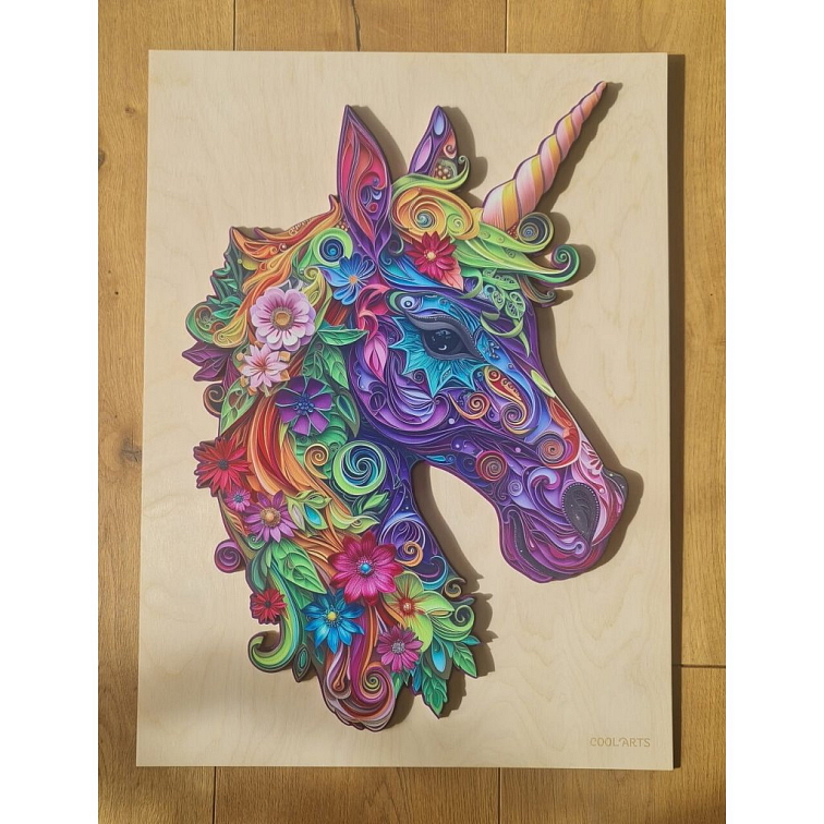 Kvetinový unikorn - drevený obraz