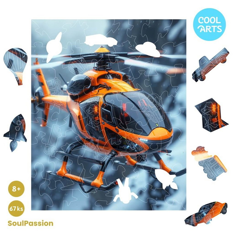Oranžová helikoptéra - SoulPassion (67 ks) - Drevené puzzle