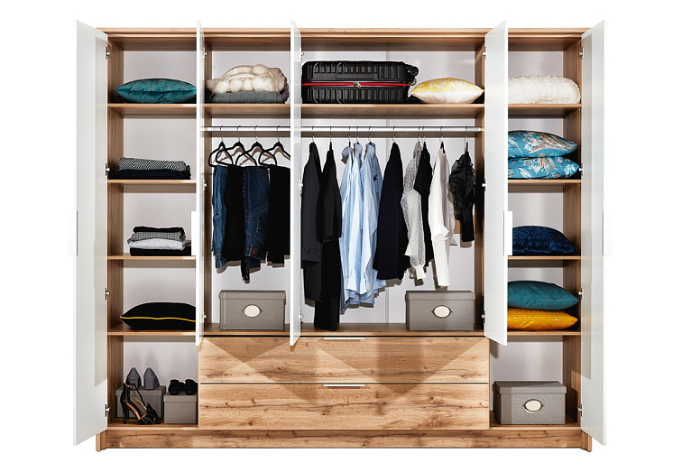 Šatní skříň VIENNA, 255 cm Dub Votan/Bílá