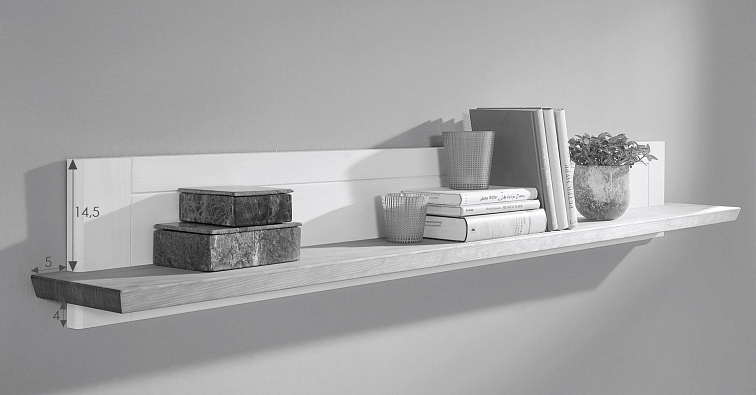 Nástěnná police z masivu borovice MARTA, Bílá 161 cm