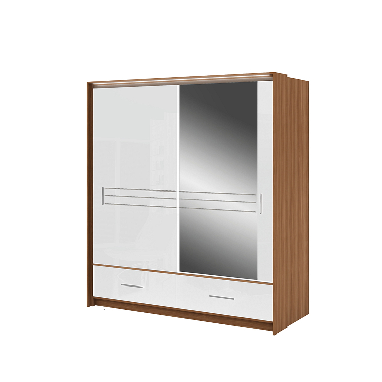 Šatní skříň AMSTERDAM 203 cm, Švestka / Bílý lesk