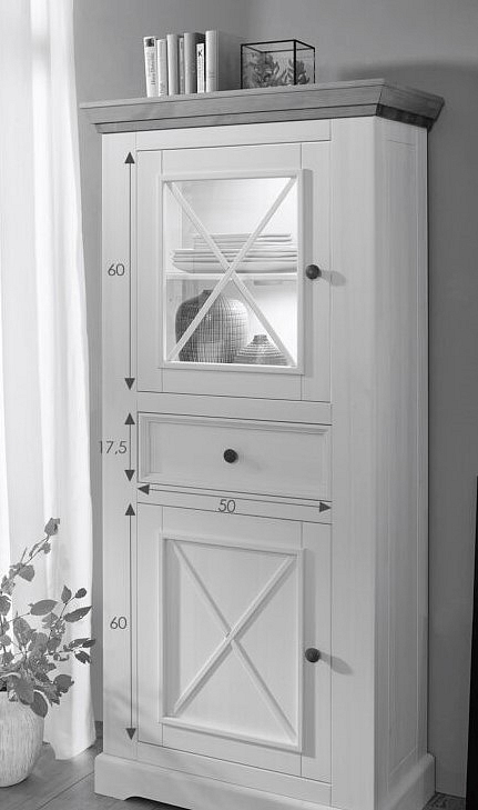 Vitrína z masivu borovice MARTA III, Grafit 79 cm