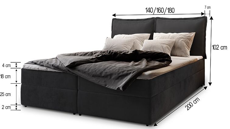 Kontinentální čalouněná postel LOTO (140 x 200 cm)