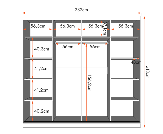 Šatní skříň MULTI 38, 233 cm