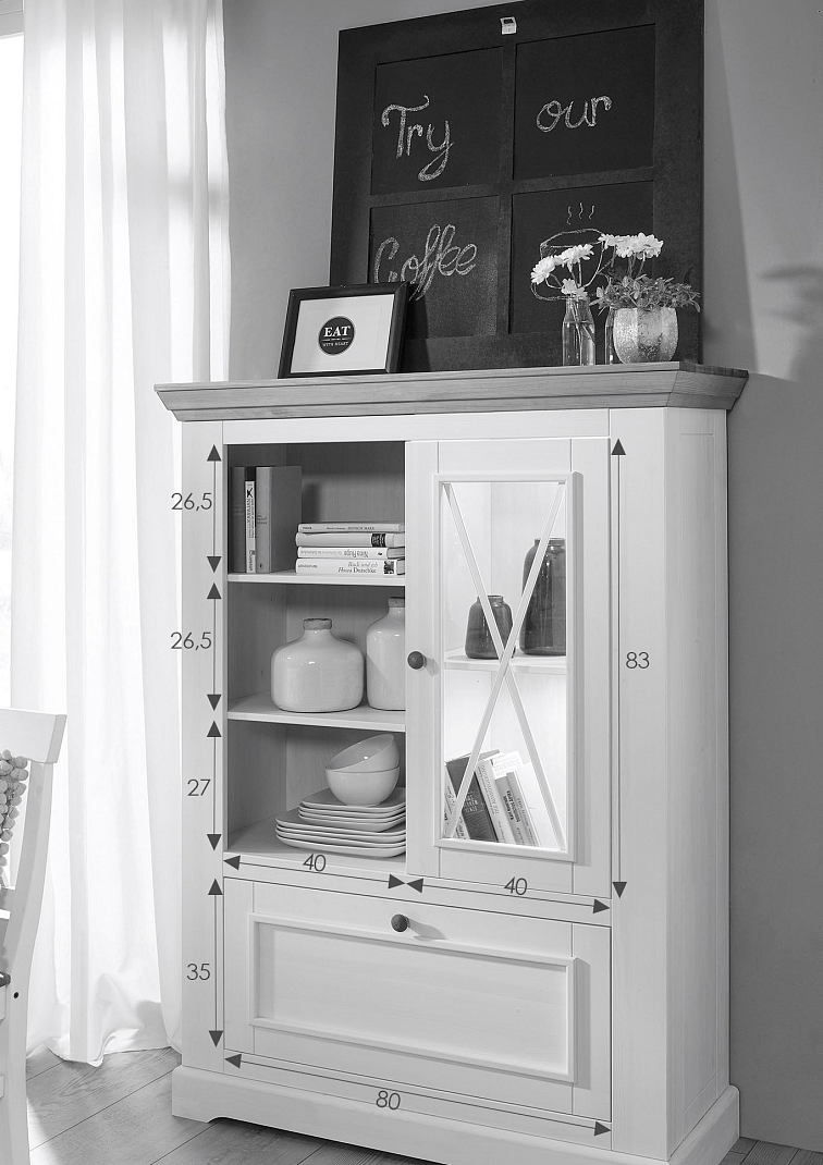 Příborníková komoda z masivu borovice MARTA, Bílá 108 cm