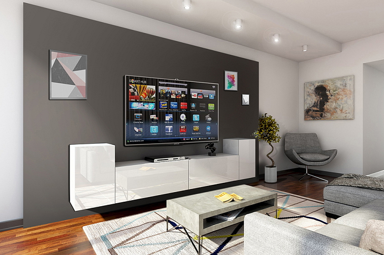 Obývací stěna BOSTON 2, 240 cm - Bílý lesk