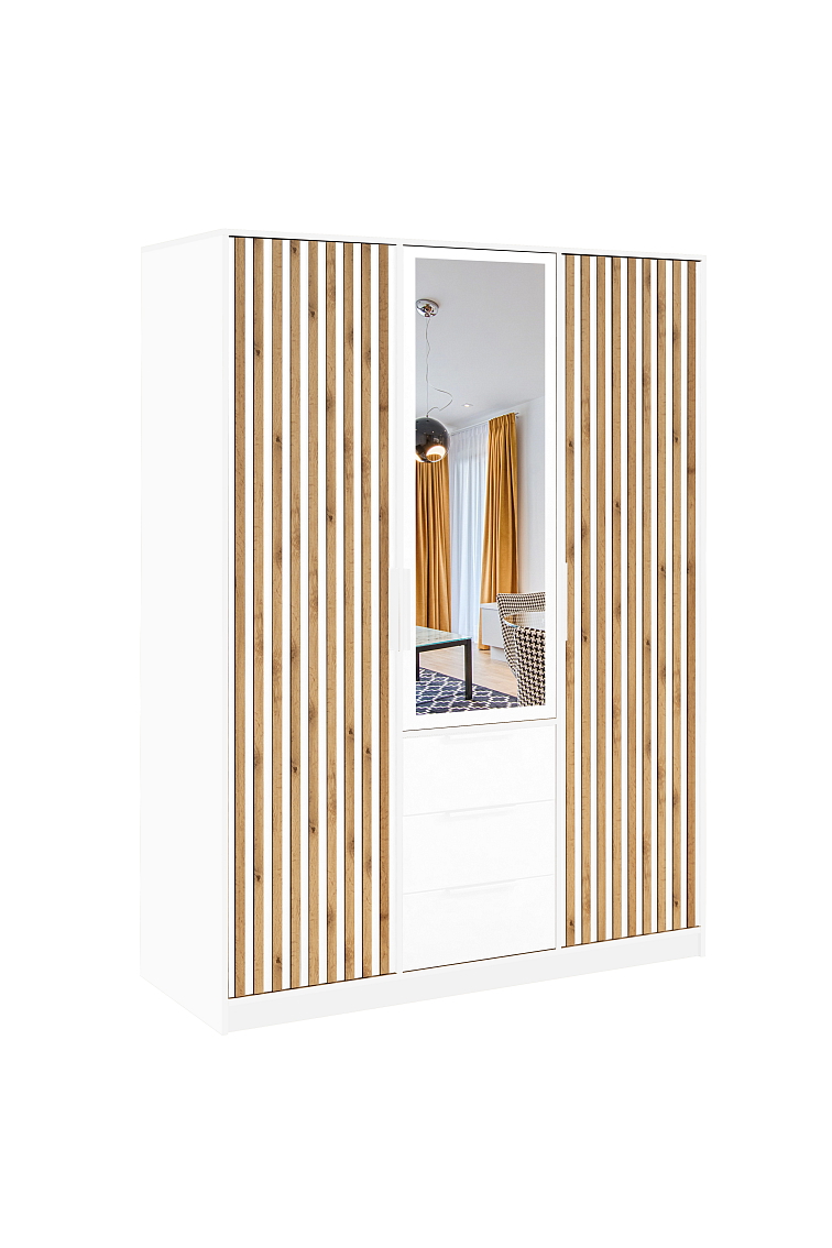 Šatní skříň BALI D3 LUX 149 cm, Bílá / Dub Votan