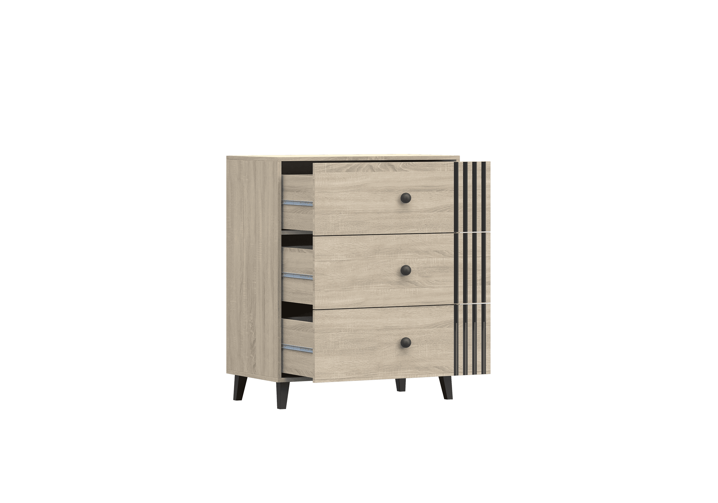 Komoda FOX 3D 02, 80 cm Dub Sonoma/Černá